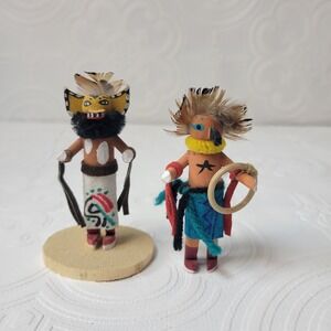 Miniature Native American Kachina Dolls Set of 2 Handcrafted Folk Art Signed